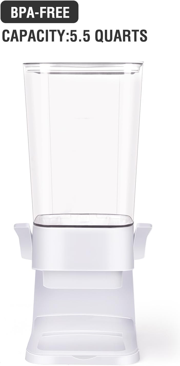 Cereal Dispenser Countertop 2pcs,5.5L Cereal Containers Storage Dispenser for Pantry,Dry Food Storage Rice Containers,Candy Dispenser,Snack Organizer Machine for Grains, Nuts,Oatmeal, Pet Food White