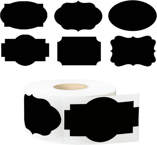 350 PCS Gift Tags Stickers Name Labels Stickers,2" x 1.2" Fancy Shape Stickers Self-Adhesive Handmade Bottle All-Purpose Jar Labels for Presents Cosmetic Decoration Jars Food Craft (Black)