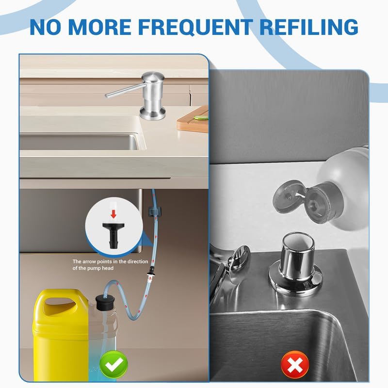 Yofidra Soap Dispenser for Kitchen Sink: Built in Sink Soap Dispenser Pump, Brushed Nickel Stainless Steel Sink Soap Dispenser with 47” Tube Kit Fit for Kitchen Bathroom in Counter