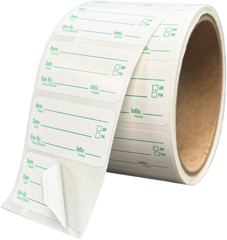 2x1 Removable Food Labels for Containers, 250 Freezer Food Labels Stickers, Bottle Labels for Storage Bins, Sticker Labels for Food Containers, Removable Labels Easy Peel Off (250, Green)