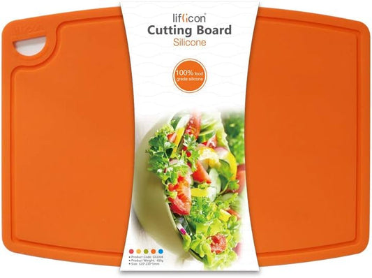 Extra Large Thick Silicone Cutting Boards for Kitchen 14.6'' x 10.43'' Flexible Cutting Chopping Boards/Mats Non-slip Deep Drip Juice Groove, Dishwasher Safe-Orange