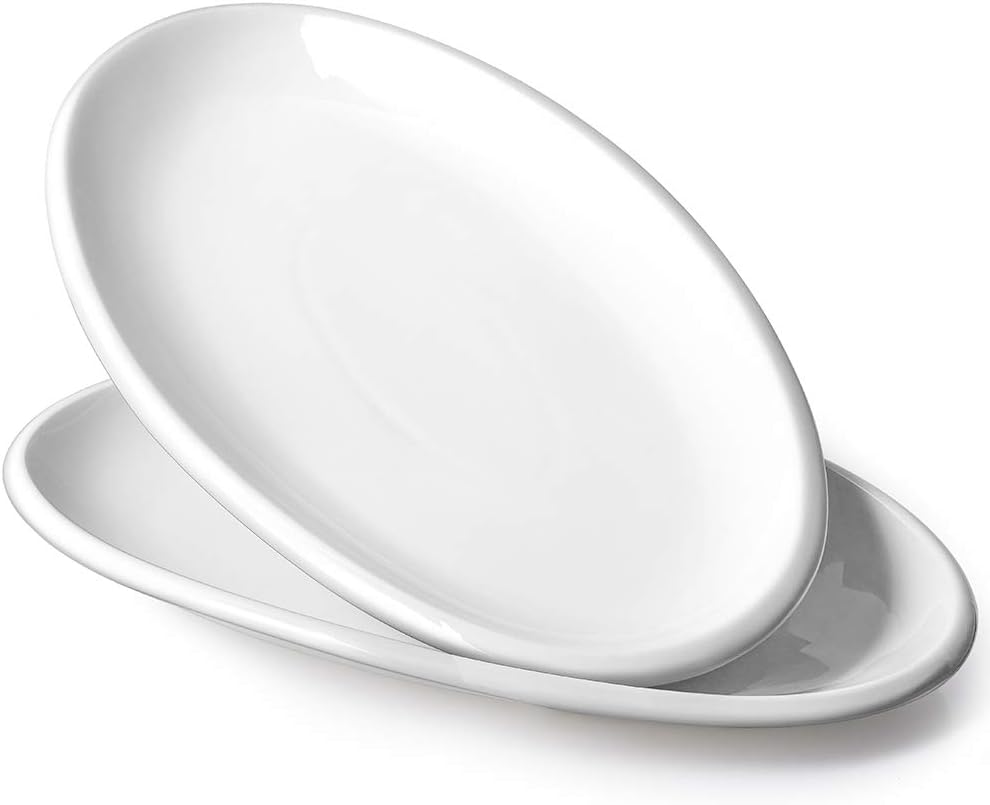 DOWAN 14" Serving Platters for Entertaining, Oval Soft White Serving Plates, Party Serving Trays and Platters Oven Safe, Porcelain Dinner Serving Tray Serving Dishes for Meat, Set of 2