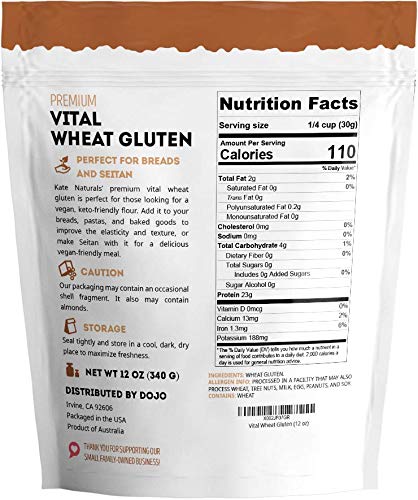 Kate Naturals Vital Wheat Gluten for Bread Making, Baking & Seitan. Compatible with Bread Machine (12oz, High Protein Flour)
