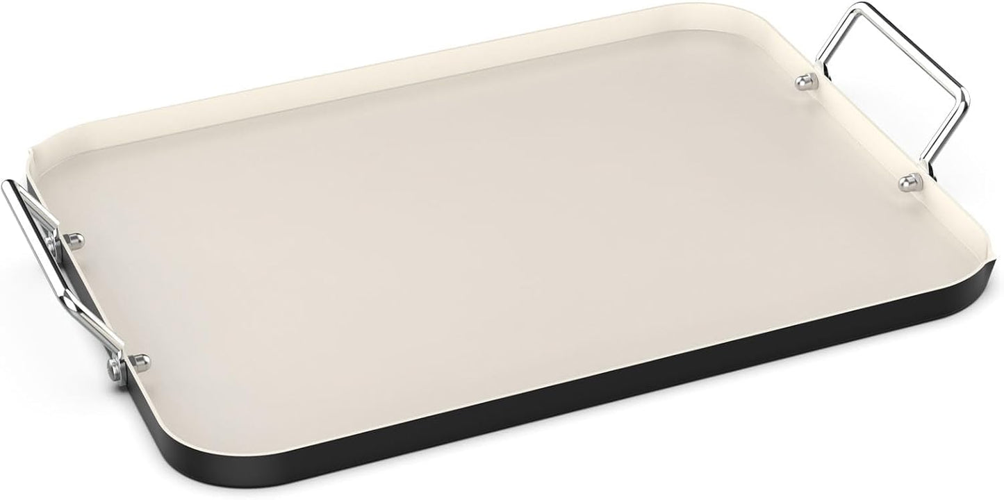 17.7" x 13" Burner Griddle Pan for Stove Top Oven, Stainless Steel Handles, Non Stick Ceramic Griddle Pan Griddle Skillet, PTFE Free PFOA Free, Black