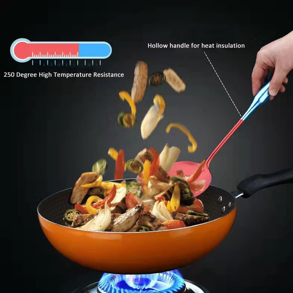 304 18/10 Stainless Steel Kitchen Utensils Set 9 Pcs Long Cooking Utensil, Spatula, Soup spoon, Leaking shovel, Ladle, Tunner, Pasta Server, Meat Fork Kitchen Tools Set (9 Pieces Set)