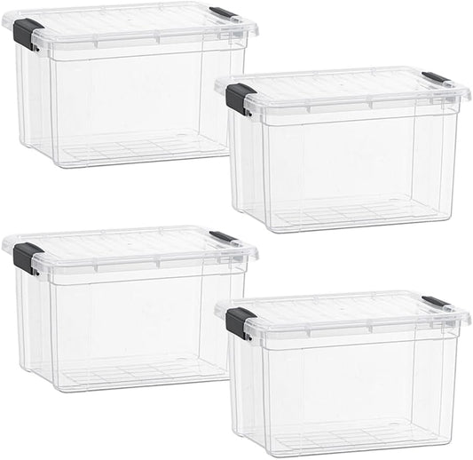 Superio Clear Storage Boxes with Lids, 49 Quart Plastic Container Bins for Organizing, Stackable Crates, BPA Free, Non Toxic, Odor Free, Organizers for Home, Office and Dorm, 4 Pack