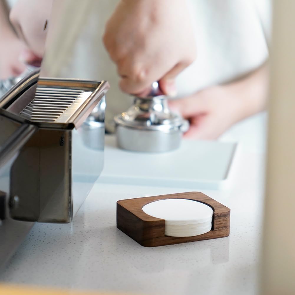 watchget Espresso Paper Filter Holder Update Coffee Filter Storage Container Coffee Filter Dispenser Compatible with Areopress (51-63mm) Round Disposable Puck Screen Paper Filters, Wood