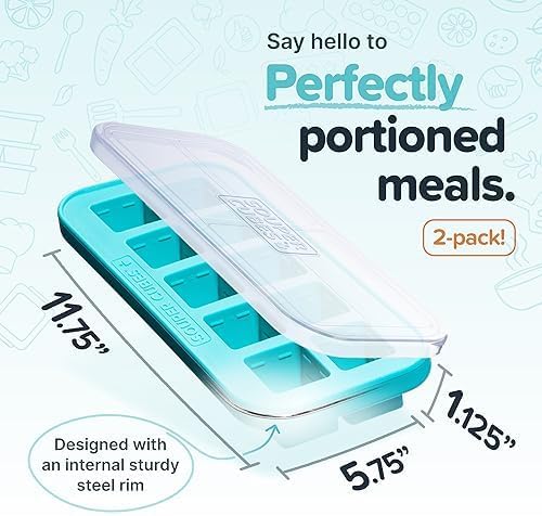 Souper Cubes 2 Tbsp. Silicone Freezer Molds - Perfect for Storing Garlic, Herbs, Ginger, Pesto, Tomato Paste, Lemon Juice, Purees and More - Silicone Baby Food Freezer Tray - Aqua – 2-Pack