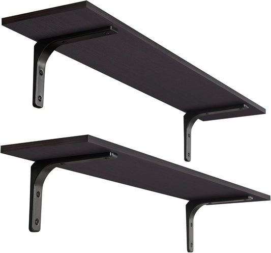 DINZI LVJ Long Wall Shelves, 39.4Inch Wall Mounted Shelves Set of 2, Extra Large Wall Storage Ledges with Sturdy Metal Brackets for Living Room, Bathroom, Bedroom, Kitchen, Espresso