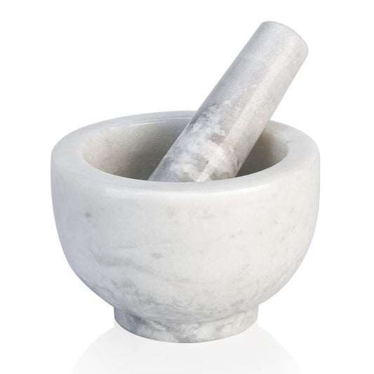 Koville Marble Mortar and Pestle Set, 5"-1.5 Cups Grinder Bowl for Guacamole, Salsa, Pill Crusher, Spice, Herb, Garlic, Nut, Heavy Duty Grinder for Kitchen(Grigio Fantasy)
