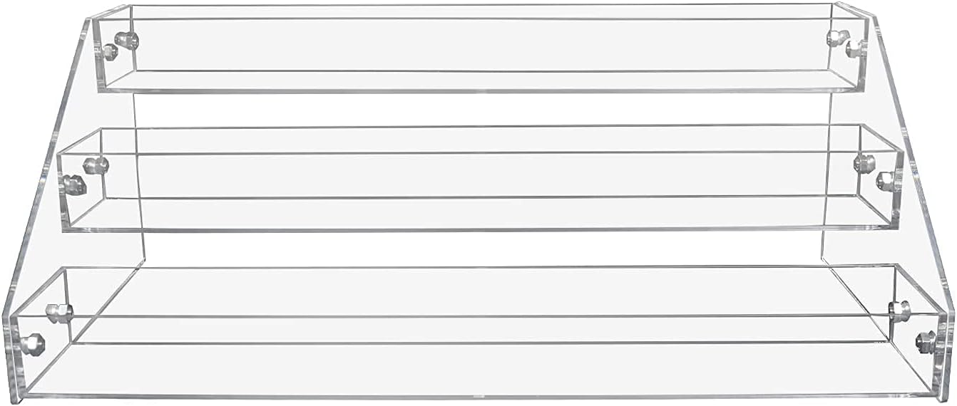 PMMASTO Tiered Spice Rack, Seasoning Organizer, Clear Acrylic Vertical Shelves Can Organizer for Countertop, Cabinet, Pantry, Kitchen Organization and Storage - 3 Tier