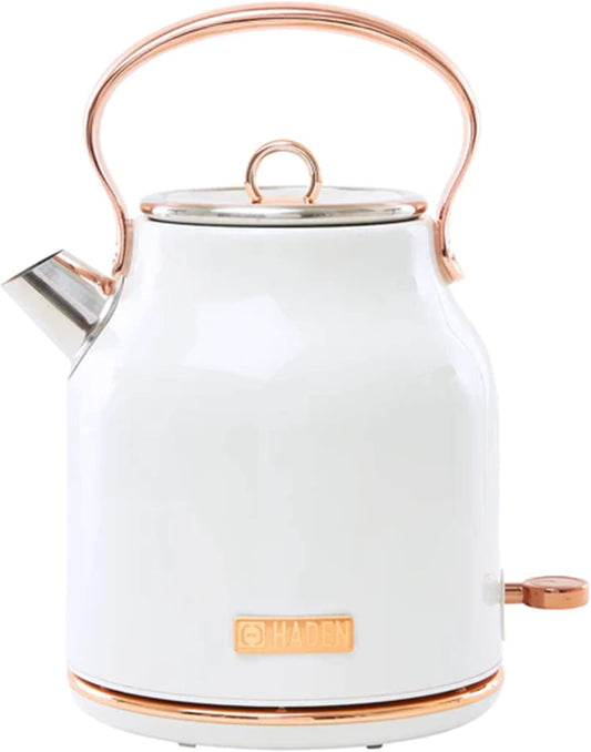 Haden Heritage 1.7 Liter Stainless Steel Electric Kettle, Hot Water Kettle with 360-Degree Base and Auto Shutoff, Ivory & Copper