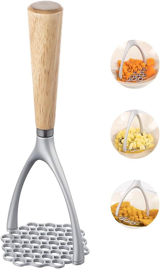 Brigii Potato Masher with Wooden Handle, Manual Potato Press for Kitchen Tool, Aluminum Alloy Potato Ricer For Fluffy Mashed Potato
