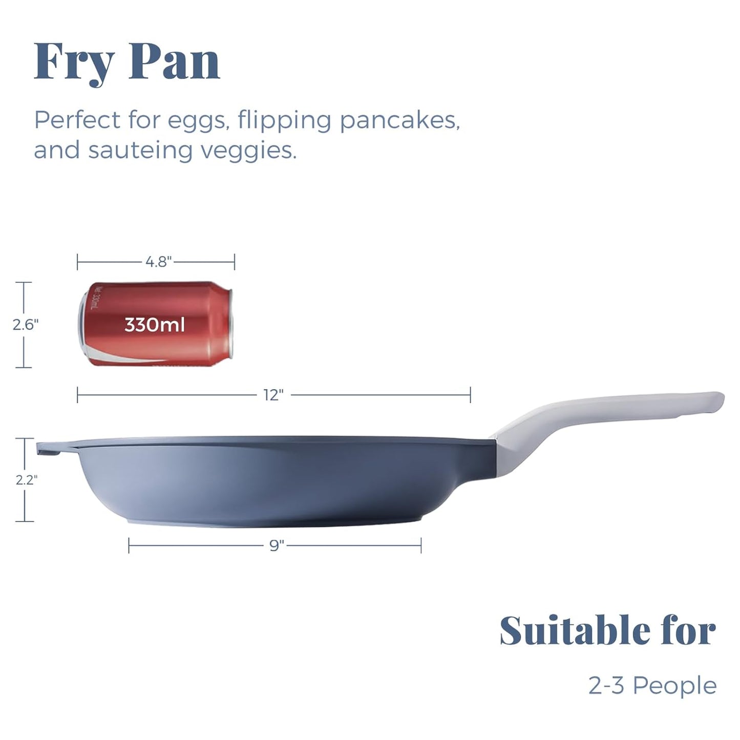 Nonstick Ceramic Frying Pan, 8/10/12 Inch Non Toxic Skillet, Healthy Egg & Omelet & Chef's Pan, PTFE PFOA & PFAS Free, Induction Compatible (12-Inch, Gray)