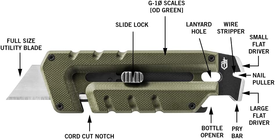 Gerber Gear Prybrid Utility Knife with Pry Bar, EDC Multi-Tool Pocket Razor Knife with Retractable Blade, Green