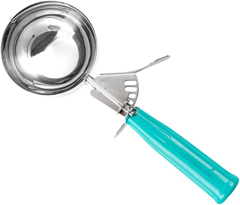 Restaurantware Met Lux 6 Ounce Portion Scoop 1 Durable Disher Scoop - Thumb Trigger Teal Stainless Steel Ice Cream Disher For Portion Control For Ice Cream Mashed Potato And Cookie Dough