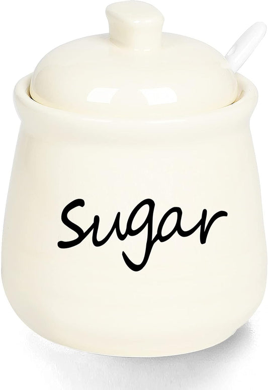 ONTUBE Ceramic Sugar Bowl with Lid and Spoon 12oz (beige)
