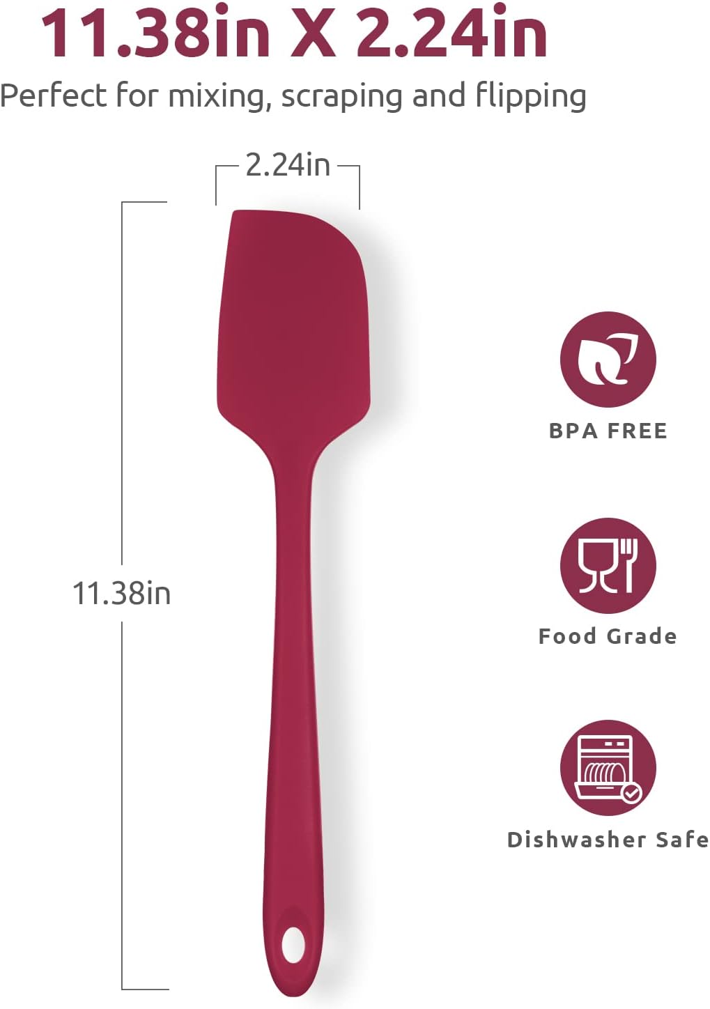 Heat Resistant Silicone Large Spatula: U-Taste 600ºF High Heat Flexible 11.38in Silicon Mixing Stirring Cooking Scraping Baking Bowl Scraper Seamless Spreader for Kitchen Nonstick Cookware (Red)