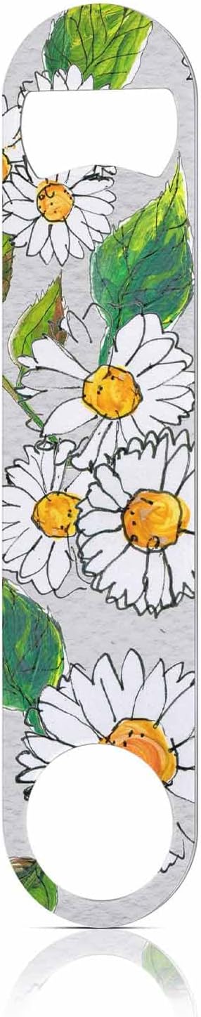 Daisy Flowers Stainless Steel Bottle Opener Watercolor Chamomile Floral with Green Leaf Bright Plant Flat Beer Bottle Opener Keychain for Home Kitchen Bar Restaurant Party Birthday Gift