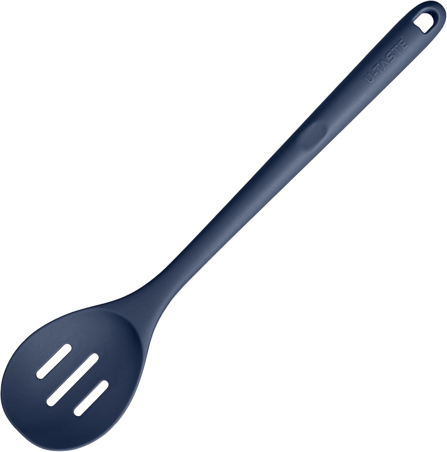 600ºF Heat Resistant Silicone Spoon: U-Taste 13.3in Solid Kitchen Cooking Spoon, Nonstick Food Grade Large Soup Rubber Utensil for Mixing, Serving, Stirring, Basting, for Pot Cookware (Midnight Blue)