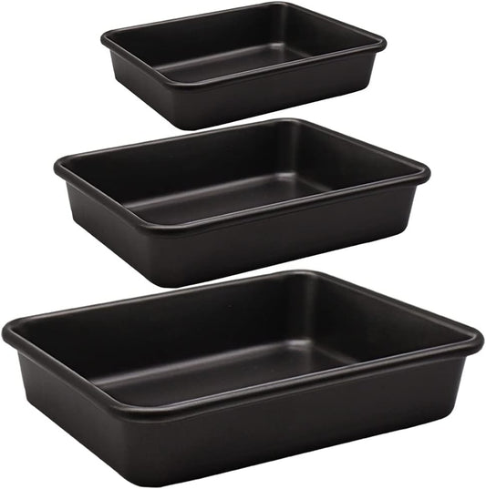 3-Pack Roasting Pan Set, Nonstick Baking Tray Set, Rectangular Bakeware for Oven, Non-Toxic Coating and Durable Quality (Black)