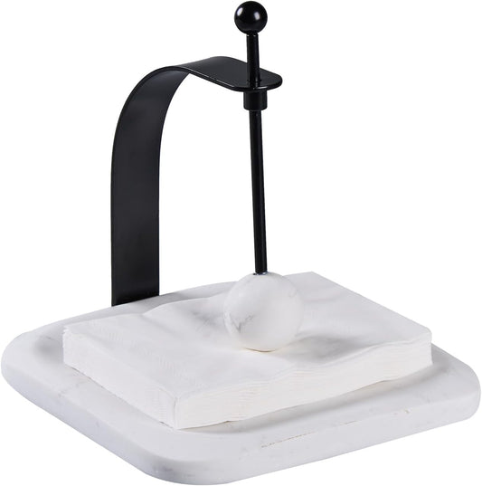 White Marble Napkin Holder - Decorative Square Paper Napkin & Towel Holder for Kitchen, Restaurant, Bathroom - Durable Resin Table Organizer - Stylish Home Gift