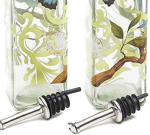 DUSVALLY Olive Oil Bottle Dispenser, Oil and Vinegar Bottles Set, Hand Painted Glass Dispenser Oil Bottle with Leak Proof Pourer Spout for Kitchen Cooking or Salad Dressing, 17 oz, 2 Pack