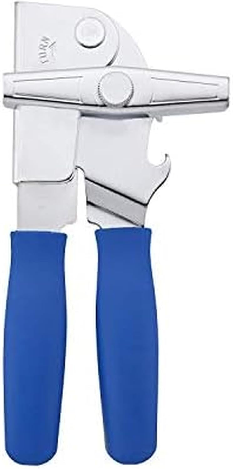 Swing-A-Way Portable Can Opener with Sharp Blade, Manual Hand Held, 2-in-1 Can and Bottle Opener, Made of Steel, Easy Turn Knob, Basic Kitchen Essentials (Blue)