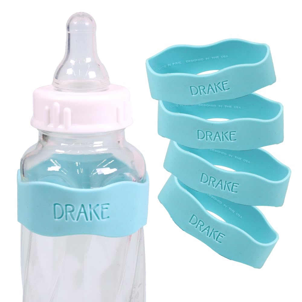 InchBug Orbit Labels - Baby Bottle Name Labels for Daycare, Sippy Cup Bands - Engraved Silicone, Reusable, Dishwasher Safe, Matching Color Personalization, 4-Pack (Tropical Lagoon)