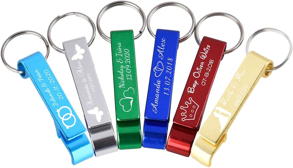 50pcs Personalized Bottle Opener With Text/Logo/Photo, Custom Keychain For Christmas, Wedding Favor, Event Party Favors (50 Pcs + Bag)