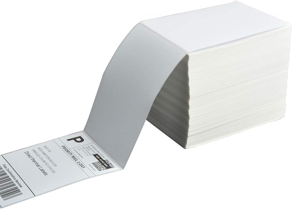 FungLam 4x6 Thermal Printer Labels - 1000 Fanfold Direct Shipping Labels, Perforated With Strong Adhesive - Compatible With Zebra, Rollo and Most Thermal Printers