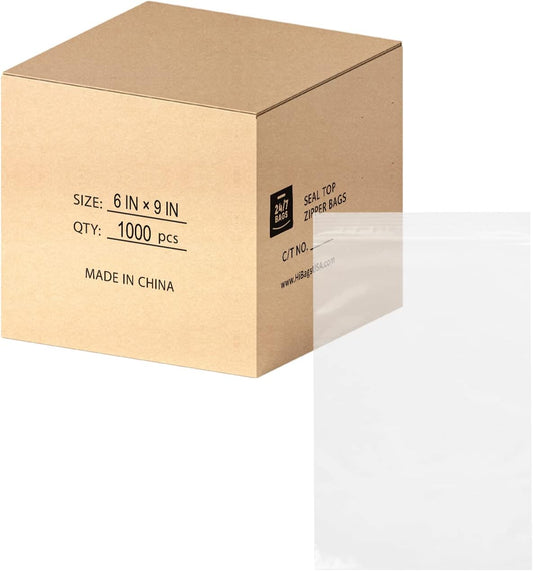 6" X 9" (1000 Bags) 2 Mil Clear Reclosable Zip Plastic Poly Bags with Resealable Lock Seal Zipper