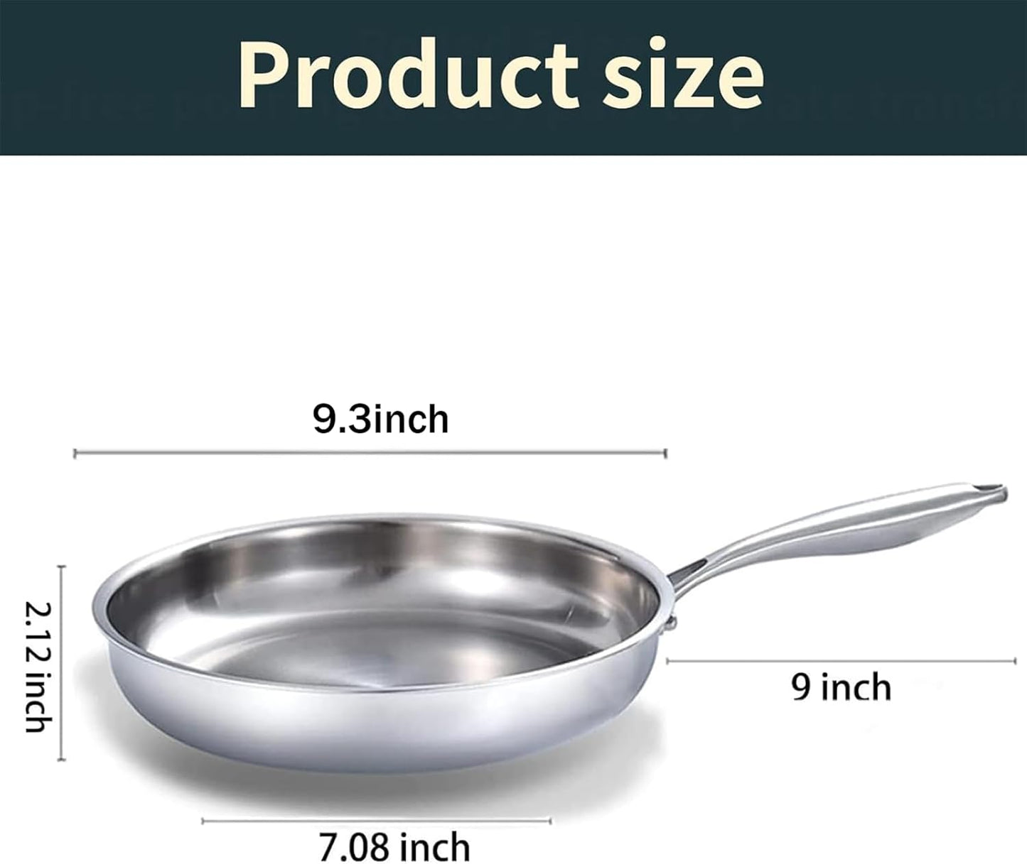 DELARLO Tri-Ply Stainless Steel 9.3 Inch Frying Pan with Lid, 18/10 Stainless Steel Skillet, Heavy Duty, Compatible for Induction, Ceramic, Electric, Gas Cooktops Up to 600℉, Fast & Even Heat