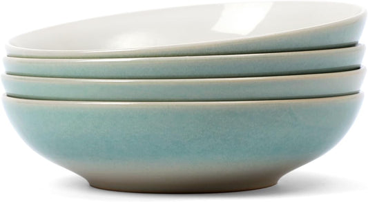 famiware 8.7" Large Pasta Bowls Set of 4, 34oz Stoneware Salad Bowl Serving Plate Bowls, Bowls for Pasta, Fruits, Salad, Noodle, Soup, Dinner- Microwave Dishwasher Safe, Glacier Series, Aqua