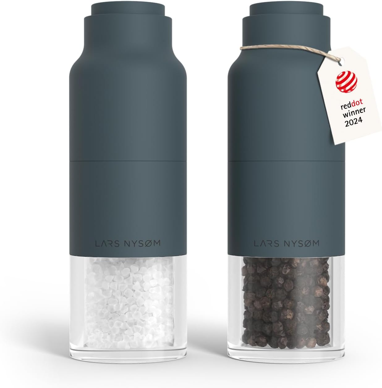 LARS NYSØM Salt and Pepper Grinder Set, Stainless Steel Manual Salt and Pepper Mills, Adjustable Ceramic Grinder, Design Spice Shakers (Stone Blue)