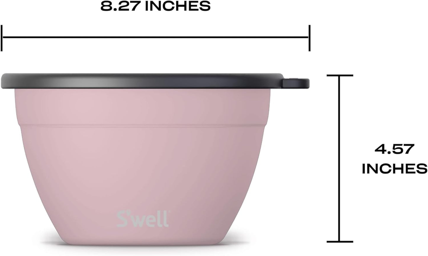 S’well Stainless Steel 64oz Salad Bowl Kit, Pink Topaz Color, Comes with 2oz Mini Canister and Removable Tray for Organization, Leakproof and Dishwasher Safe