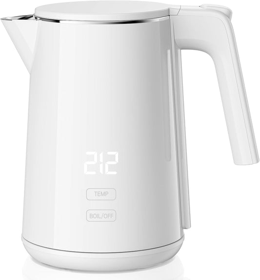 Electric Kettle, 1.0L 1200W Fast Heat with Auto Shut-Off, Boil-Dry Proof, 7 Temperature Control Teapot, Double Wall Stainless Steel Water Boiler Heater, 4H Keep Warm, Cool Touch Coffee Tea Pot, White