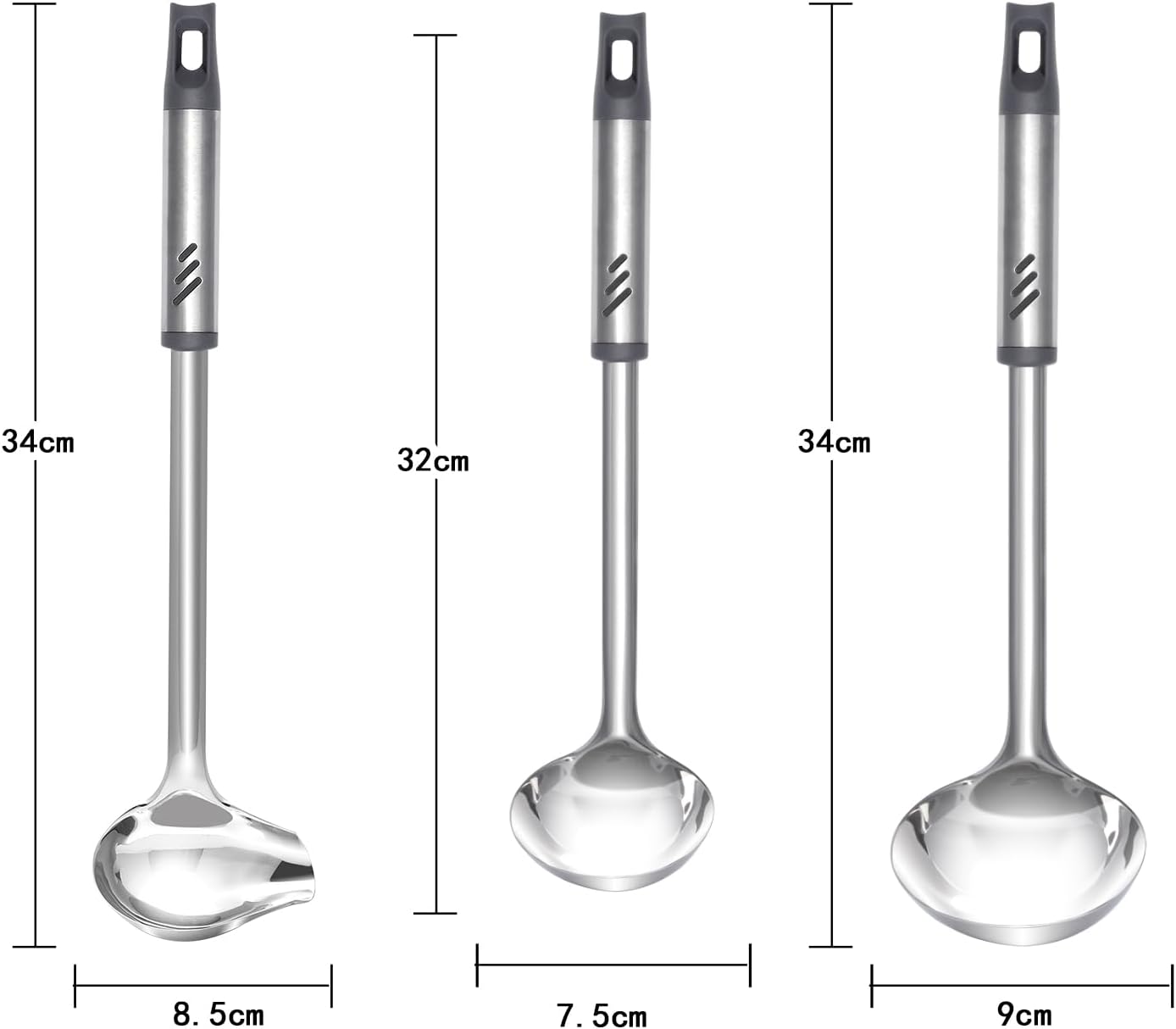 Soup Ladle, 13.9 inch Large Ladle Serving Spoons, 4 oz Stainless Steel Ladle with Heat-proof Handle, Comfortable Grip Design, Durable Construction, Silver, KLB-ASB-124