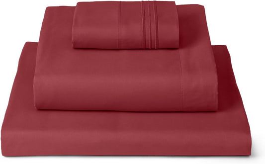 Mellanni Twin Sheets Set - 3 PC Iconic Collection Bedding - Hotel Luxury, Extra Soft, Cooling Bed Sheets - Wrinkle, Fade, Stain Resistant (Twin, Brick Red)