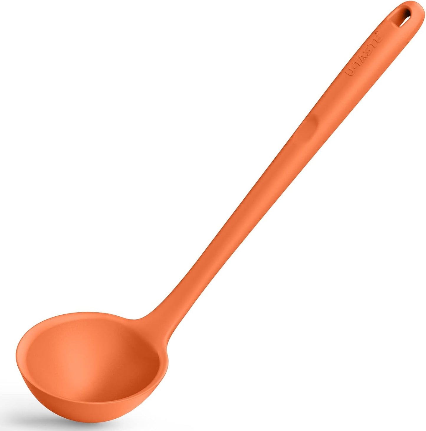 13 inch Silicone Soup Ladle: U-Taste 600ºF Heat Resistant 4 oz Large Non-stick Seamless Rubber Kitchen Deep Serving Spoon with Non-slip Solid Long Handle for Cooking Sauce/Stews/Gravies/Chili(Orange)