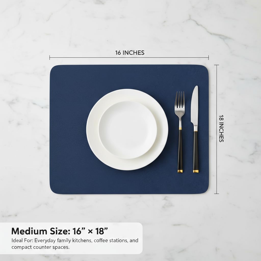 Dish Drying Mat Super Absorbent – 16" x 18" Coffee Mat for Countertops – Non-Slip Drying Mat for Kitchen Counter – Easy to Clean Water Absorbent Mat – Large Dish Drying Mats (Navy Blue)