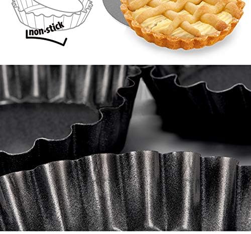 IELEK 12 Inch Non-Stick Tart Quiche Flan Pan Molds Round Removable Loose Bottom Fluted Heavy Duty Pie Pizza Pan