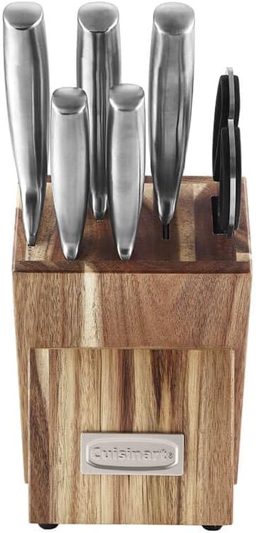 Cuisinart C77SS-7P Stainless Steel 7-Piece Prep Knife Set Acacia Block Precision Cut Blades, Ergonomic Handles