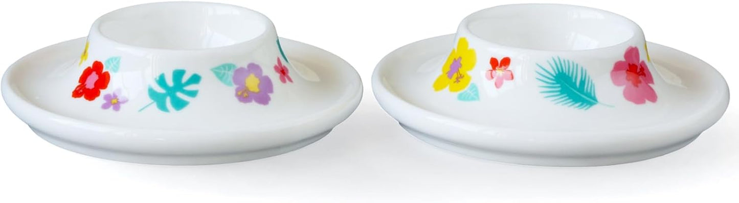 Cinf Ceramic Egg Holder Hawaii Flower Set of 2 Porcelain Holder Breakfast Boiled Cooking Easy to Clean Childhood Memories Kitchen