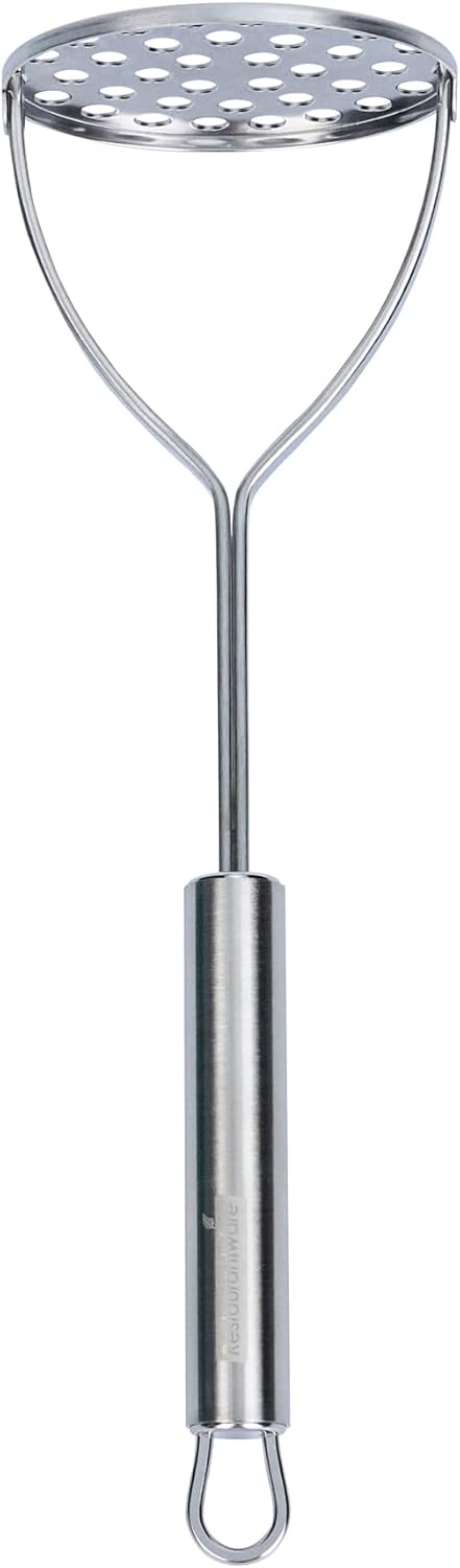 Restaurantware-German Standard Round-Faced Mashers With Ergonomic Handle, 6 Heavy-Duty Potato Mashers - Dishwashable, Durable, Stainless Steel Food Masher, For Avocado, Beans, Sweet Potatoes