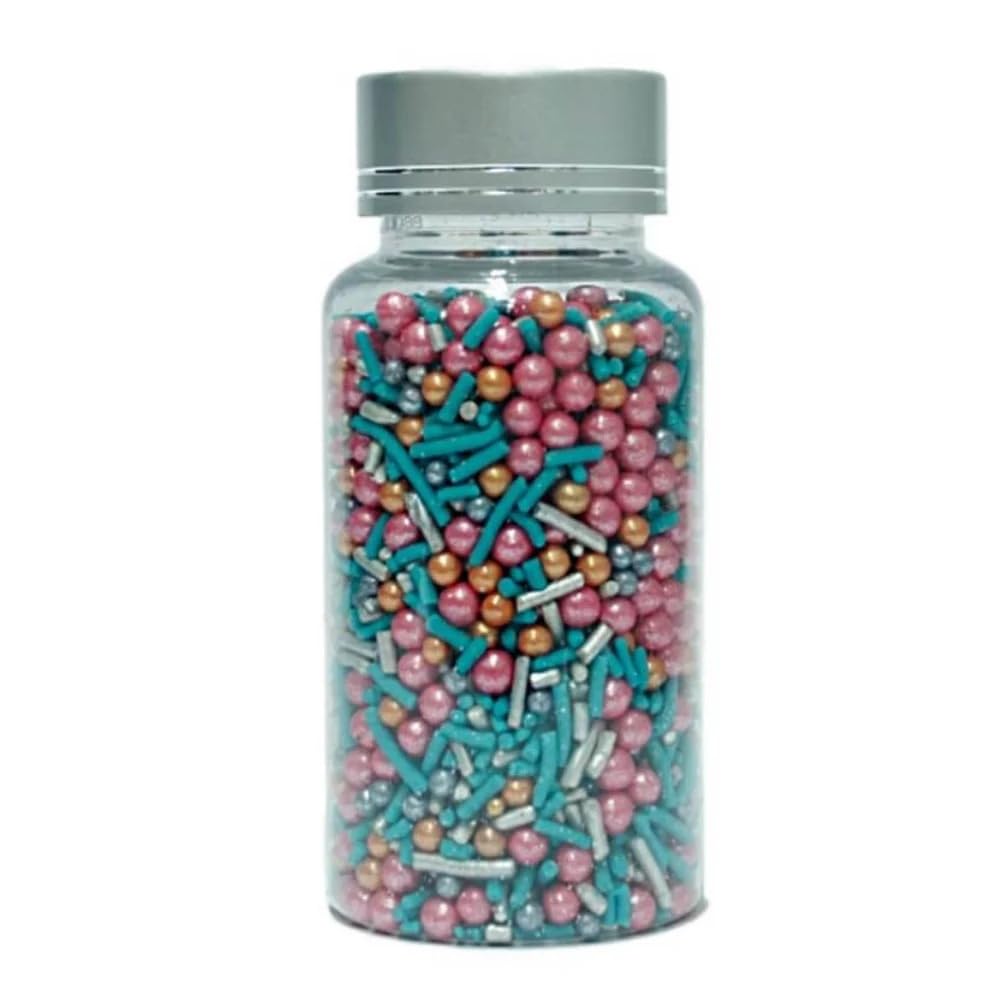 Confect Fusion Pearl Sprinkle Mix – Pink, Teal & Gold Sugar Pearls | Edible Cake Topping for Cupcakes, Cookies & Desserts – Decorative Baking Sprinkles Decoration | Vegan, Gluten-Free, Nut-Free, Soy-Free, Dairy-Free, Palm Oil-Free- 4.2 Oz