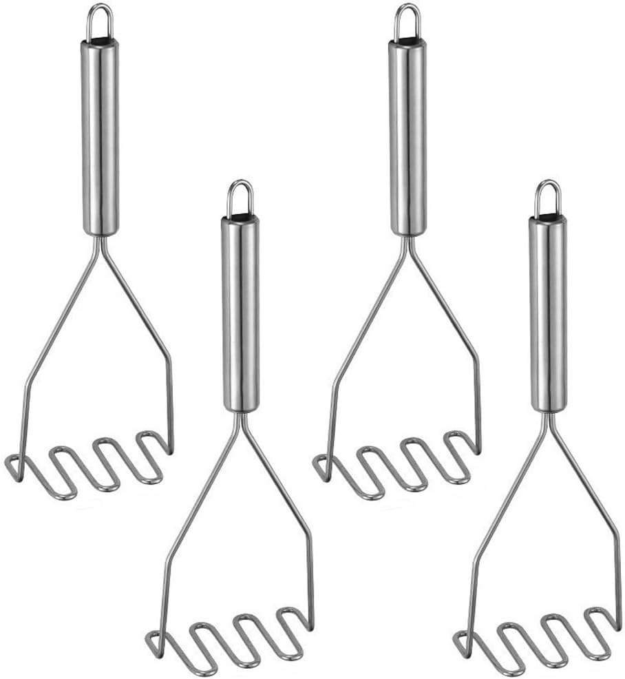 4-Pack Potato Masher, Sturdy Stainless Steel Wire Masher, Heavy Duty Metal Potato Ricer, Manual Masher for Vegetables and Fruits, Dishwasher Safe
