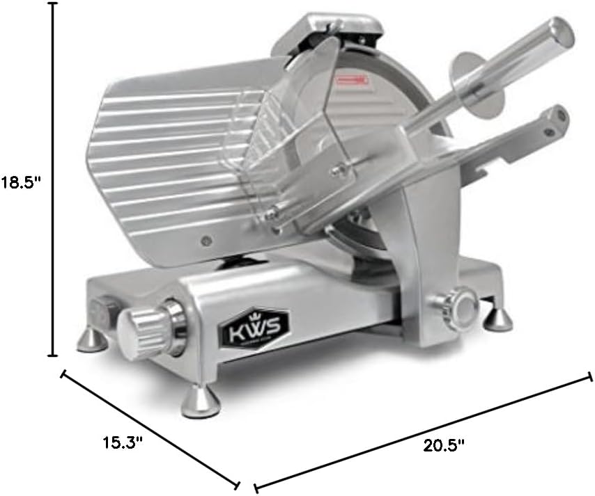 KWS Metal Collection MS-10DS Commercial 320W 10-Inch Meat Slicer Anodized Aluminum Base with Stainless Steel Blade + Blade Removal Tool, Frozen Meat/Cheese/Food Slicer Quiet [ ETL, NSF Certified ]