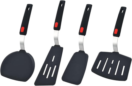 Silicone Spatula Turner Set of 4, Wiztoynia 600°F Heat Resistant Cooking Spatulas for Nonstick Cookware, BPA Free Rubber Spatula Large Kitchen Utensils Set for Egg, Pancake, Burger, Fish