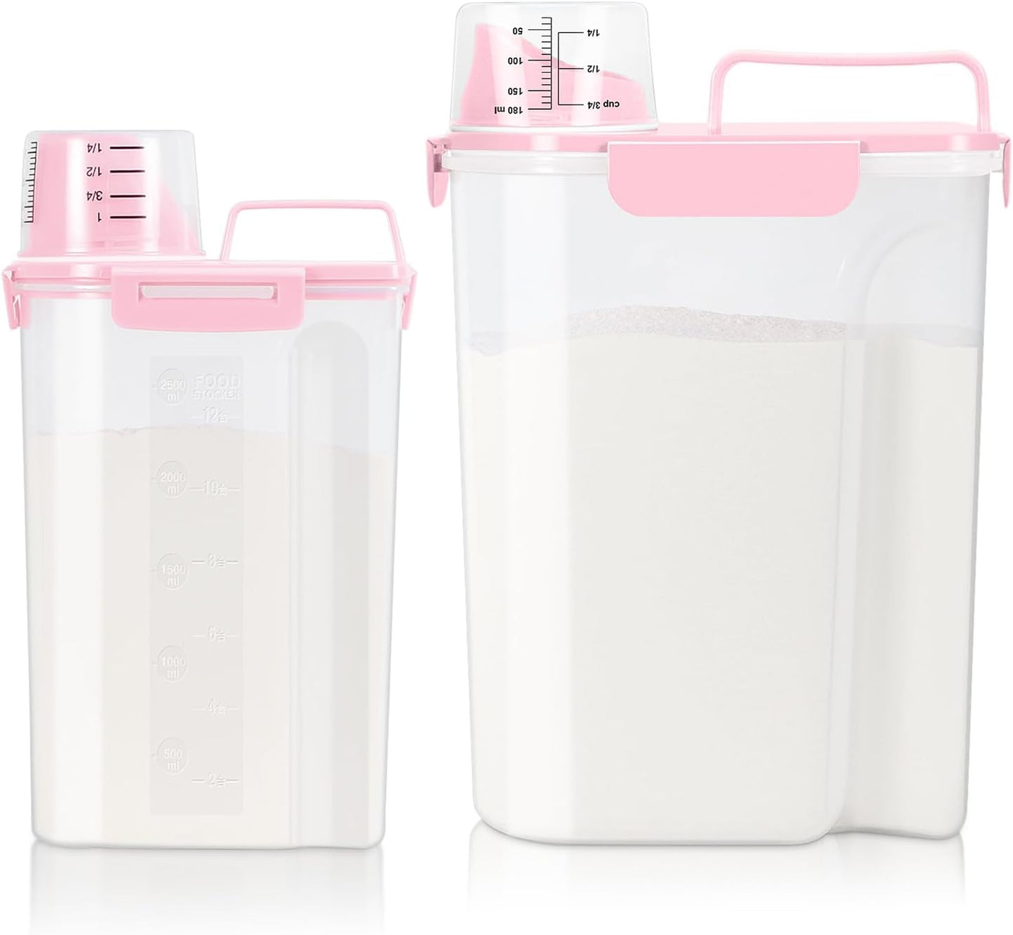 TBMax Rice Container 2 Pack, Airtight Cereal Container Oatmeal Storage with Easy-pouring Spout & Handy Cup for Flour Grain Beans, Pet Dog Cat Bird Food Storage Dispenser-Pink